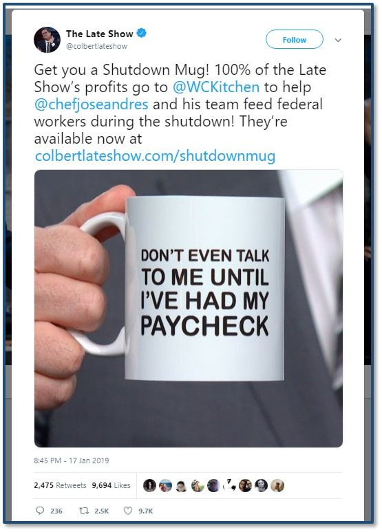 Thumbnail for Colbert’s Shut Down Mug to Benefit Unpaid Federal Workers